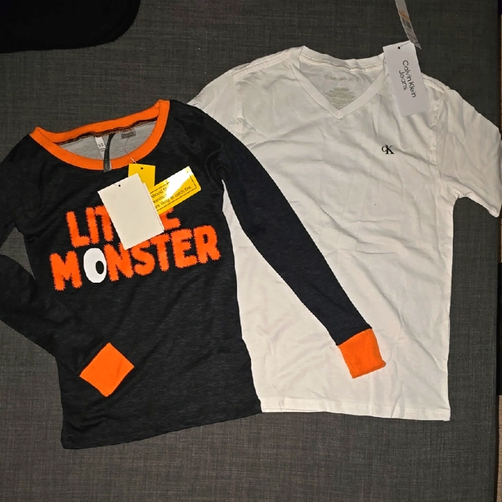 Calvin Klein Kids White T-Shirt and Little Monster Gray Top